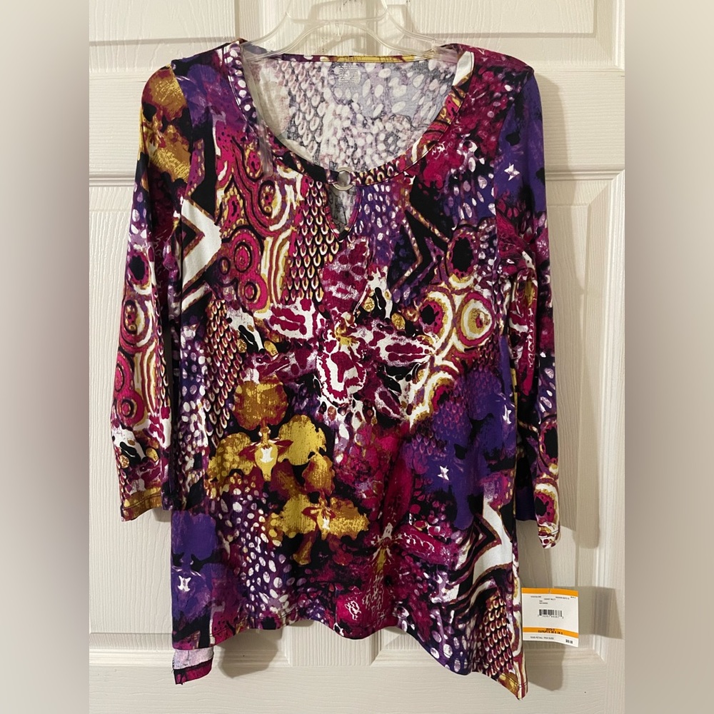 Ann Klein Sport knit multicolor top. Size Small. 95% cotton 5% elastane